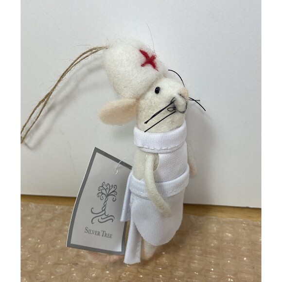 Silver Tree Surgical Nurse Felted Dressed Mouse Ornament NWT - Picture 5 of 6
